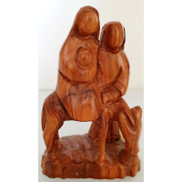 Houten beeldje, Jozef, Maria en Jezus op een ezeltje